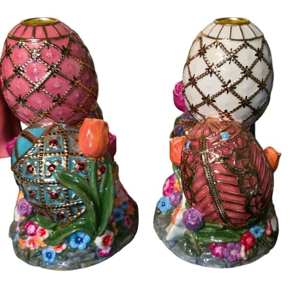 2 Christopher Radko Easter Faberge Egg Candle Holder Spring Holiday Decor 8" - Picture 8 of 16
